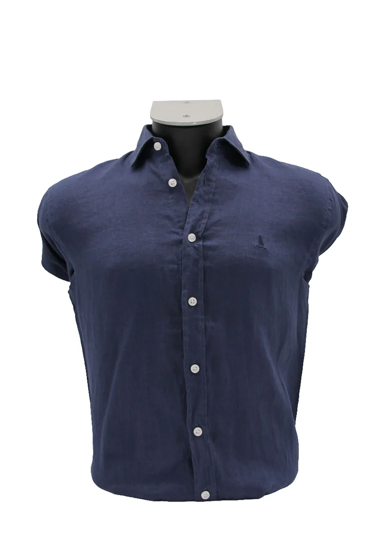 Camisa Lino Manga Larga Azul Indigo
